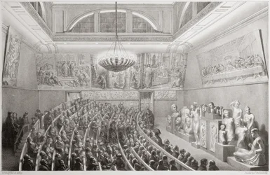 Sir Richard Westmacott Presentando una Conferencia sobre Escultura en la Real Academia de Artes, Somerset House en 1830
